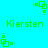 Green pixelated text 'Kiersten' on cyan background with green square-dot animations in corners.