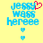 Pixelated text 'JERRY WORRIS hereeee' in blue with a pink heart above the 'Y', two small blue hearts below, on yellow background.