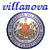 Static pixelated icon featuring blue text above a circular emblem with a central figure and multicolored background elements.