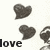 Pixelated heart-shaped icons in varying shades of gray with the word 'love' in black pixelated text below.
