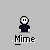 Pixelated character with white face and dark body in multiple poses above 'Mime' text on gray background