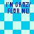 Pixelated text 'I'M CRAZY FEAR ME!' repeated across a blue and white checkered background with shifting diamond patterns.