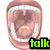 A static image with multiple distinct sections showing a mouth, emoji, AIM logo, polka dots, and text elements.