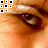 four and four of a close-up eye image with pixelated text reading "Anser" at the bottom of each