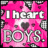 A pink and black animated icon with 'I heart BOYS.' text, featuring repeated 'O YAH' and 'I DO!' phrases in a pixelated style.