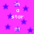 Purple background with blue stars and white text reading 'im a star' and multiple exclamation marks in pixelated style.