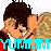 Pixelated cartoon-style icon showing two figures in a close embrace with the word "YUMMM" in bright cyan text at the bottom, set against a white background with scattered colored pixels.