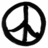 Black peace symbol on white background, rendered in pixelated style with rounded edges and uniform stroke width.