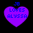 Four purple heart-shaped icons with blue text reading "JB LOVES ALYSSA" arranged in a on black background