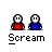 Animated contact sheet of 22 pixel art frames showing two stick figures in red and blue interacting across various poses with the word 'Scream' below each frame.
