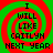 Four identical display red and green spiral backgrounds with black pixelated text reading "I WILL LIKE CAITLYN NEXT YEAR" in a