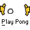 Animated contact sheet of 12 frames showing yellow stick figures playing ping pong with white balls on a gray background, each frame labeled "Play Pong" below the action.