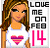 Pixelated image of a person with long brown hair wearing a white top featuring a pink heart symbol, next to text reading LOVE ME ON P10 14.