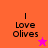 Four display "I Love Olives" text with star symbols on orange and pink backgrounds, showing animation changes between frames