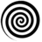 A static grayscale spiral composed of alternating black and white pixel bands forming a continuous clockwise rotation on a light gray background.