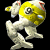 Pixelated robot with yellow and white body, blue eyes, red accents on head, standing against black background next to green text reading 'Original Icons .com'.