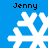 Four white snowflake icons on a blue background, each labeled "Jenny" in black text above or below.