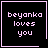 Four identical black square with pink borders display 'beyonka loves you' text; one has a small heart symbol, another a starburst symbol
