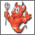 Pixelated orange cartoon character with large eyes, holding a silver spoon-like object, standing against a white background.