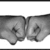 Two grayscale hands in a fist bump pose with pink text overlays reading "Shake and Bake" above and "Abby and Mack" below, transitioning to "forever" on the left.