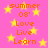 Pink background with yellow stars and orange text reading 'summer 08' 'Love' 'Live' 'Learn' repeated in a pattern