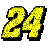 Three identical yellow pixelated 24 numerals with black outlines on a gray background arranged in a contact sheet layout.