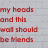 Red pixelated text on a light gray background reads 'my heads and this wall should be friends' with visible blurring.