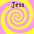 Four identical spiral patterns with yellow and pink colors, each containing the text "Jess" in dark blue at the top.