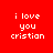 Red background with white text 'i love you cristian' and green rectangular overlays shifting across the image in a pattern