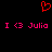 Red pixelated heart symbol above two identical lines of pink text reading 'I <3 Julia' on a black background.