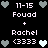 Pixelated text and heart icons arranged in a on black background, with alternating light and dark gray hearts and repeated names