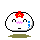 A 4-frame pixel art animation of a white rounded character with red flower on head, pink mouth, and blue tears, showing subtle pose changes across frames.