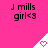 Pink background with repeated text "J mills girl<3" and white triangular icons containing pink hearts.