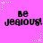 A static image with a bright pink background displaying repeated text "Be Jealous!" in black pixelated font, surrounded by white and light purple star-shaped decorations.