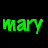 A contact sheet of six pixelated text frames showing the name 'mary' in different colors and styles against a black background.