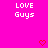 A static image with a bright pink background featuring repeated white text "LOVE Guys" and scattered red pixelated hearts.