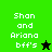 Green and black pixelated text displays 'Shan and Ariana bff's' with a star symbol changing from black to green.