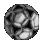 Four grayscale circular frames display sequential motion of a spherical object with segmented metallic surfaces, each frame showing distinct rotation angles.