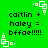 Green background with repeated black text 'caitlin + haley = bffae!!!!!' and white pixel-art corner decorations.