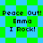 Pixelated text 'Peace Out! Emma I Rock!' on a green and blue checkered background with two distinct pattern variations.