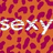 A static buddy icon with four quadrants: orange and magenta leopard print background, white text "sexy", black text "andrew", and a heart symbol.