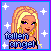 Pixel art buddy icon featuring a blonde cartoon woman with purple eyes and red lips, surrounded by white stars on a light blue background, next to green text reading "Original Icons .com" on dark green.