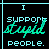 Two side-by-side pixelated display 'I support people.' with a signature in green on the left and blue on the right, separated by a light cyan line