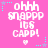 Pixelated text on a pink background with blue and purple star accents, displaying 'ohhh snapppp its capp!' in white block letters.
