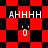 Pixelated red and black checkered background with white text 'AHHHH' and a small mouth icon in four positions across two animation frames.