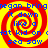 Red and yellow spiral background with blue text repeating 'megan bring it down like a fat kid on sea saw' in four quadrants.