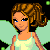 Pixel art contact sheet showing a fairy character with green wings and light blue dress across multiple animation frames, including text reading "i'm a natural tinkerbell" on black background with green sparkles.