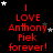Red text on black background reads "I LOVE Anthony Fiek forever!" with white and gray stars scattered around.