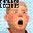 Pixelated animated icon of a person with light hair and blue eyes, mouth open in an 'O' shape