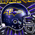 Static pixelated icon featuring a dark blue football helmet with yellow and white accents, surrounded by abstract motion lines in purple and silver against a black background.